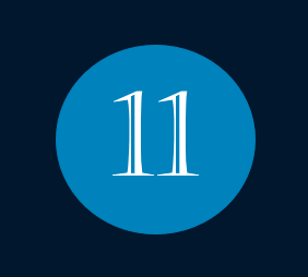 Das Bild zeigt die Nummer 11 für den Monat November mit weißer Schrift innerhalb eines blauen Kreises.