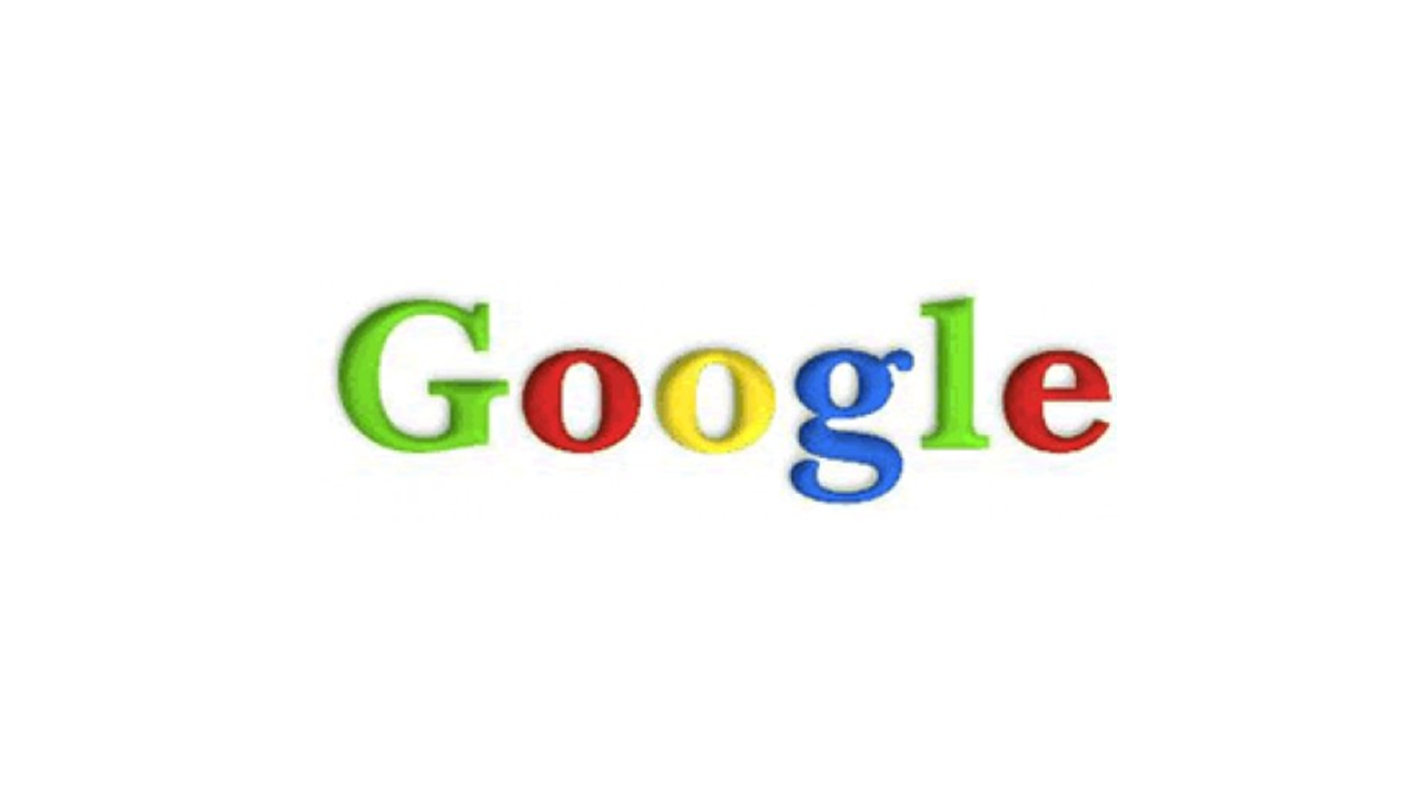 Google Logo 1998 - die Farben waren bereits vorhanden, jedoch in einem anderen Farbton. Auch standen die Buchstaben erstmals senkrecht und ein Schatten wurde hinzugefügt, der noch viele Jahre später geblieben ist.