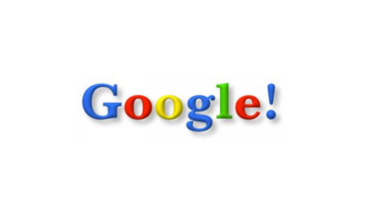 Google Logo 1999 Nr. 1 -  die Anordnung der Farben sowie der jeweilige Farbton haben sich geändert. Für eine kurze Zeit hat man sich an dem Logo des Giganten Yahoo orientiert, weshalb ein Ausrufezeichen eingefügt wurde.